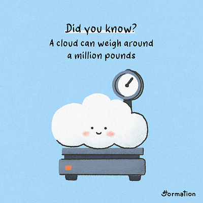 A cloud can weigh around a million pounds cartoon cloud did you know digital art digital illustration fact fun fact illustration scale weigh weight
