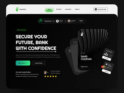 Banking Platform, Landing Page. banking dark mode design financial ui landing page mobile design ui design ui ux ux design website design