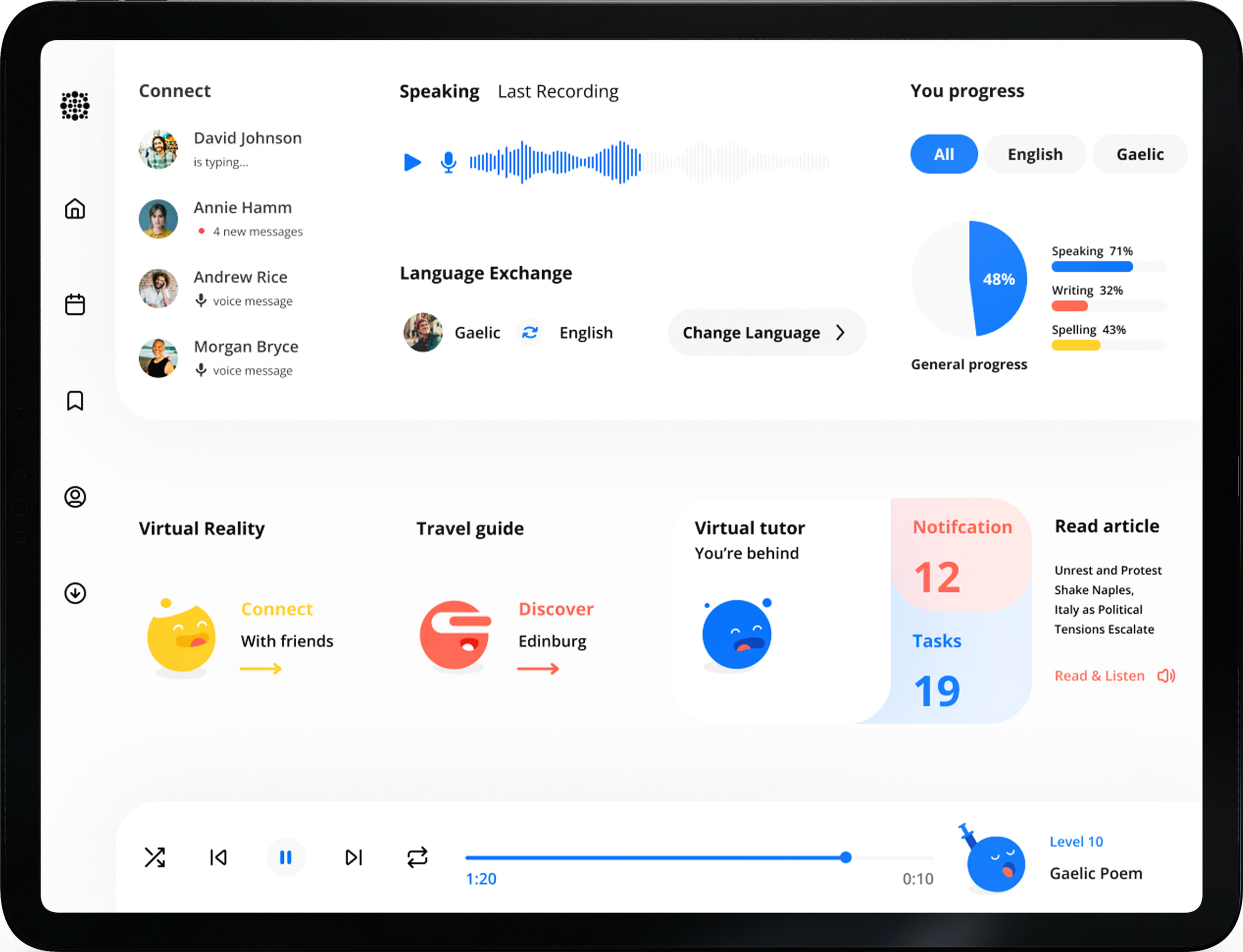 Language learning dashboard by Rauf Rauf on Dribbble