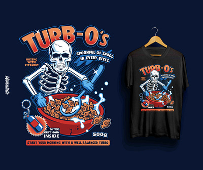 Skeleton eats Turb-O's Cereal car tshirt