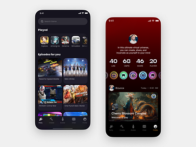 Gaming mobile platform app design ui