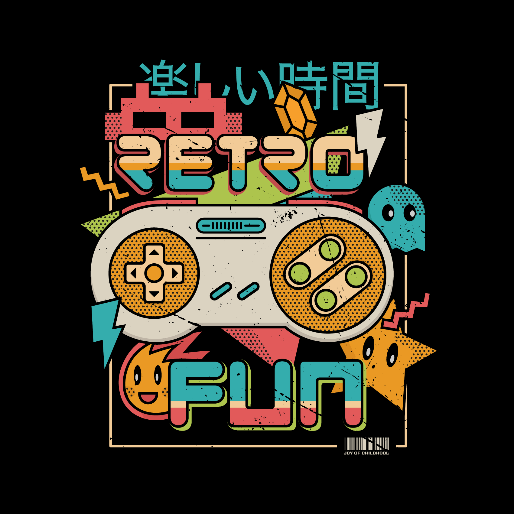 Joy Of Childhood alien controller design games gaming gems illustration japanese text minimal retro stars texture typography vintage