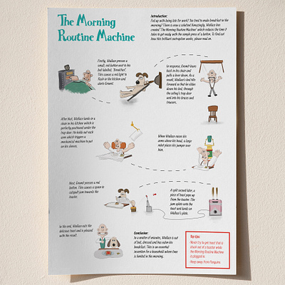 Morning Routine Machine aardman art design digital art graphic design grommit illustration infographic learning procreate school wallace