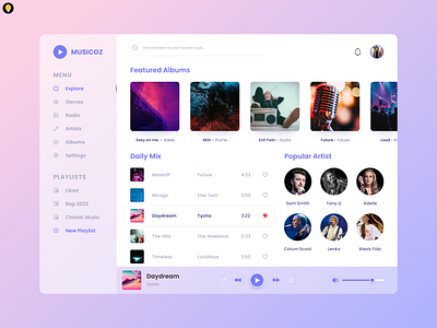 Musicoz • Music Player Website albums design light mode music music player song songs tracks website