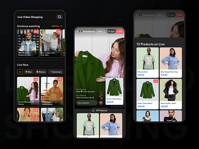 Live Video Shopping black blue dark design ecommerce experience illustration live online product shopping shot stream theme ui ux video