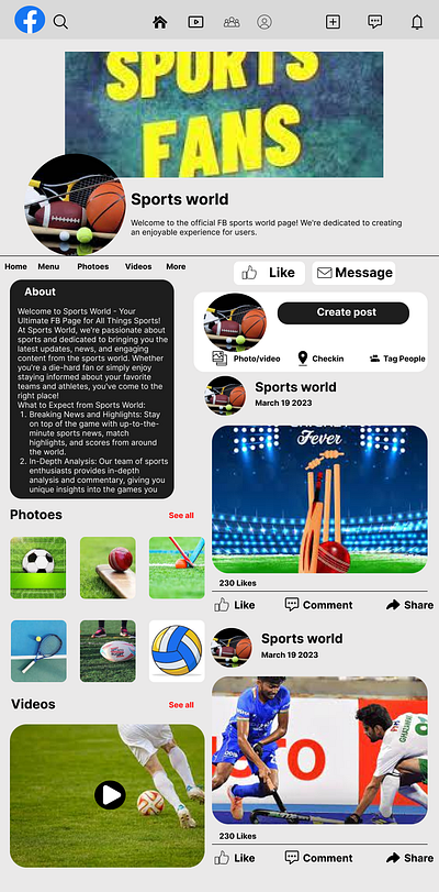 Sports world fb page design appdesign branding design graphic design ui uiux uiux design web design