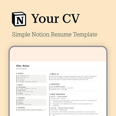 Your CV: Simple Notion Resume Template cv cv template notion personal resume