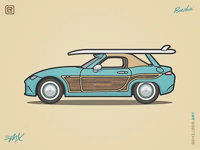 reMX - Beachin' car illustration mx5 roadster surf teal vector woody