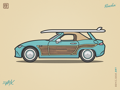 reMX - Beachin' car illustration mx5 roadster surf teal vector woody