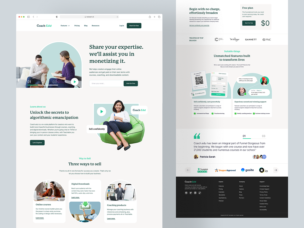 Course selling Education platform Landing page design for Coache by ...