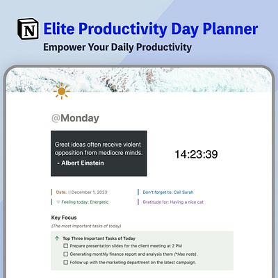 Elite Productivity Day Planner Notion Template bulletjournal cv template daily planner notion personal planner