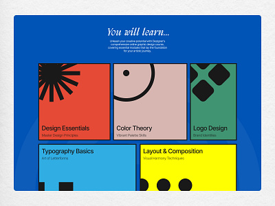 Dezigner - Modules Section branding course section design fundamentals graphic design landing page modules ui web design