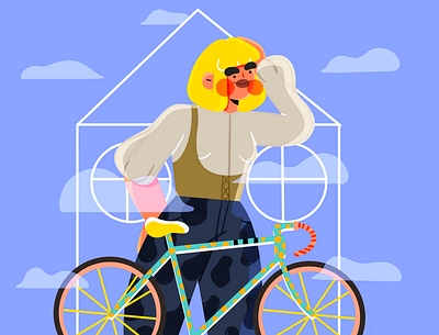 Let's ride a bike! 2d 2d art 2d illustration art bicycle bike character design clouds commercial cute illustration design drawing flat design home illo illustration procreate yellow hair