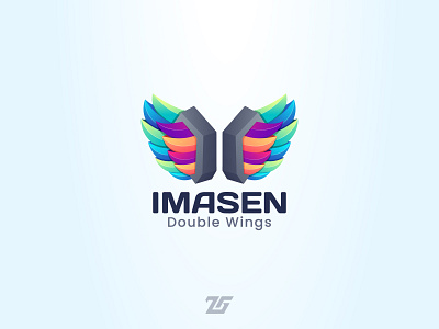 Imasen "Double Wings" 3d amazing logo art brand branding colorful creative design fantasy gradient logo graphic design illustration logo logos modern wing wings wings logo