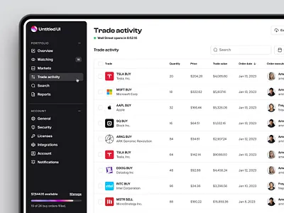 Trade activity dashboard — Untitled UI dashboard figma navigation product design sidebar sidenav table ui ui design user interface ux