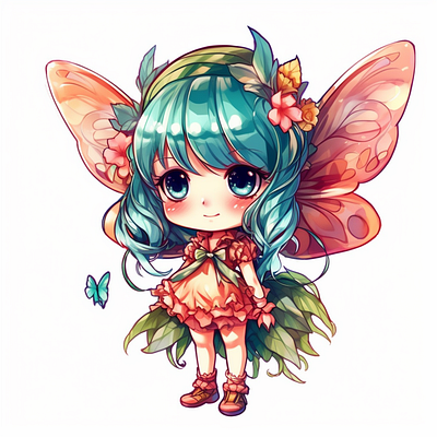 Fairy adorable ai ai generative anime clip art clipart cute fairies fairy fantasy illustration watercolor watercolour