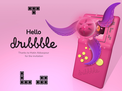 Hello Dribble 3d 3d render branding console game design graphic design hello hello dribbble tetris console ui