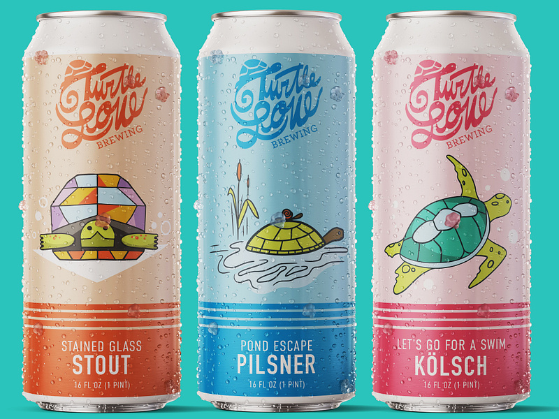 Beer Can Label Design with Turtle Cartoons beer beer packaging branding branding design brewery can colorful design drink drink packaging fun graphic design hand drawn illustration illustration art illustrator label packaging packaging design turtles