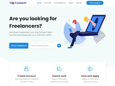 Gig Connect - Find Freelancers app branding design fiver freelancer graphic design illustration logo typography ui upwork ux vector