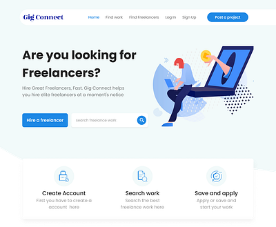 Gig Connect - Find Freelancers app branding design fiver freelancer graphic design illustration logo typography ui upwork ux vector