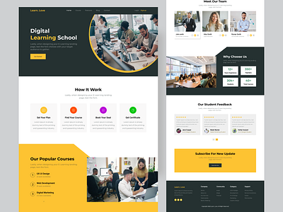 Learn. Love - E-Learning Landing Page Design animation design e learning landing page e learning website landing page education graphic design icon landing page new landing page new website landing page online education typography ui ux web design website website landing page