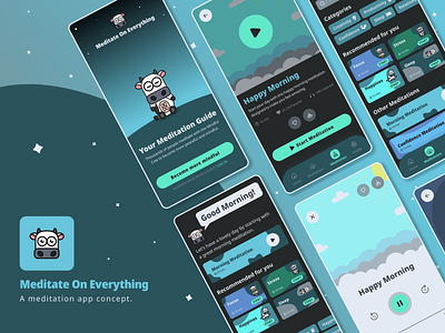 Meditation App Concept - Meditate On Everything app branding illustration logo ui ux