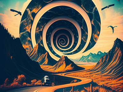 Landscape Vortex abstract ai ai generative art clouds colorful fantasy illustration landscape modern mountains sky spiral