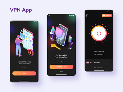 VPN App dark ui vpn
