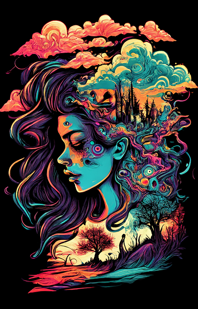 Trippy Lady abstract ai ai generative art colorful fantasy hippie illustration landscape nature psychedelic trippy woman