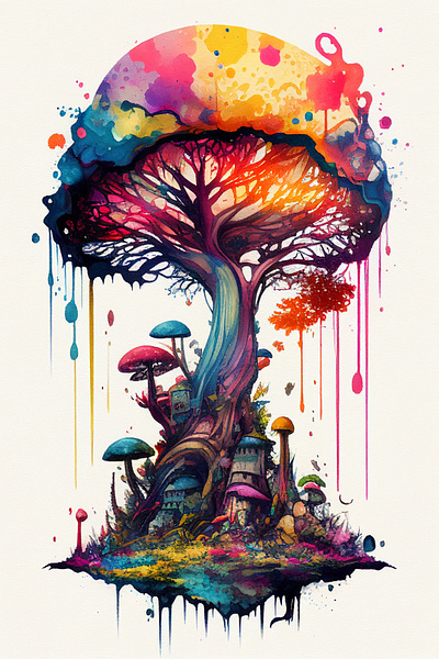 Magic Mushroom abstract ai ai generative art art modern colorful design fantasy illustration magic mushroom watercolor watercolour