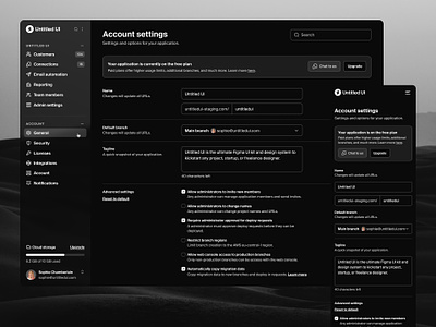 Account settings — Untitled UI account settings dark mode dashboard form inputs navigation preferences product design settings sidenav ui design user interface ux design