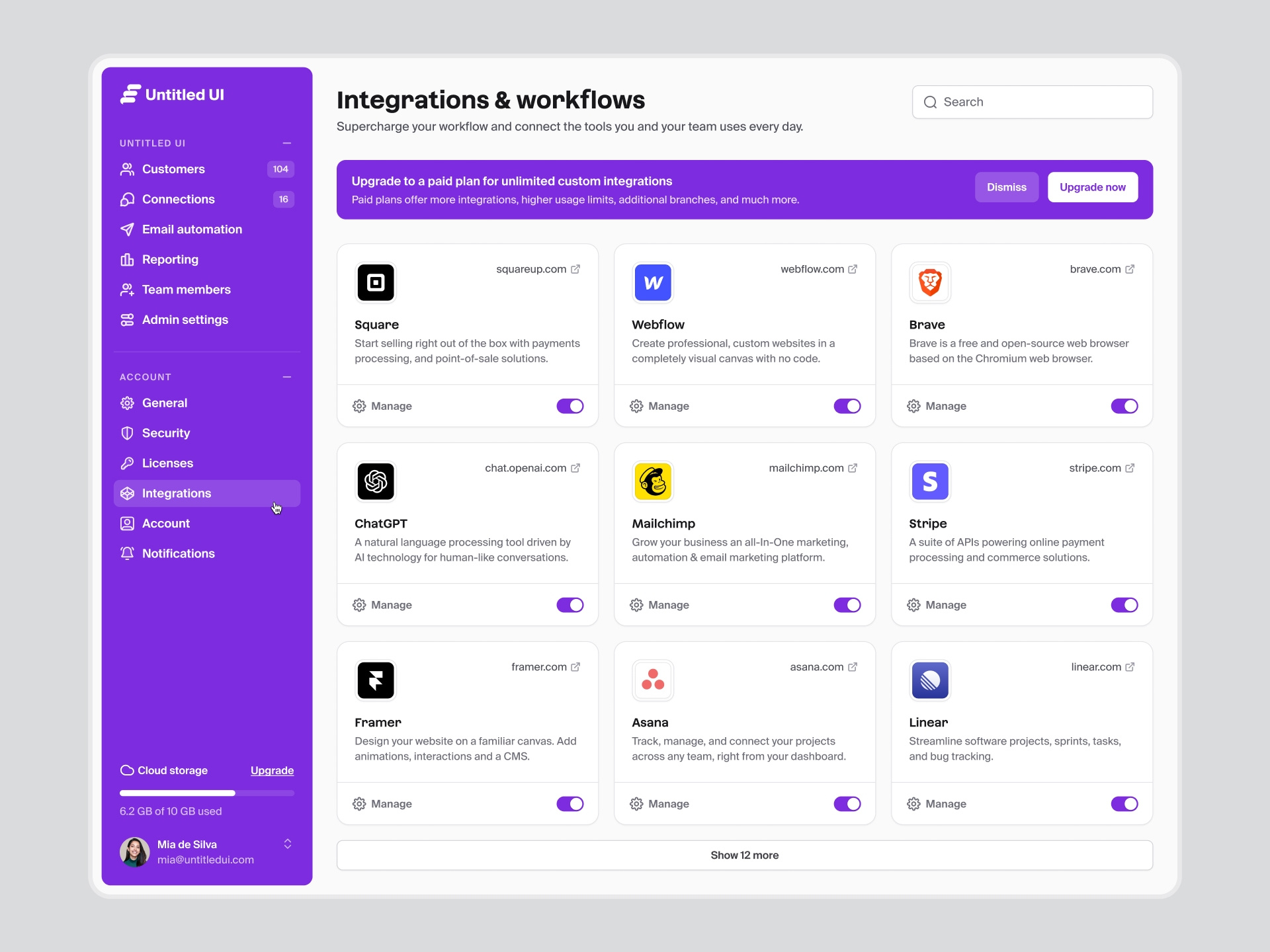 Integrations & workflows settings — Untitled UI by Jordan Hughes® on ...