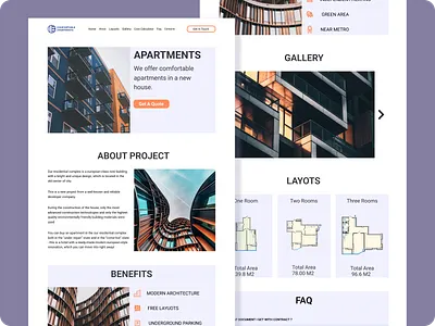 Building comfortable apartments apartaments building dark blue design layots logo terracotta ui ux