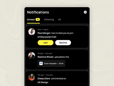 Notifications Modal cards color palette design typography ui