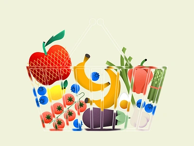 Summer shopping 🥑 apple asparagus banana berries brightness eggplant flat flat illustration fruits garlic illustration illustrator pepper shopping summer tomato vegetables