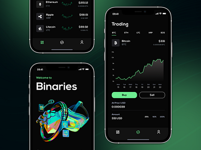 Binaries Crypto Wallet app asset binance bitcoin btc crypto cryptocurrency deposit exchange illustration mpckup payoneer paypal portfolio shape ui wallet wise withdraw