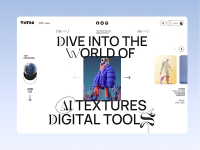 TXTRS - AI NFT Textures 3d ai ai generated ai platform content creator digital art landing page marketing media nft platform design react saas startup texture ui ux web design web dev webflow