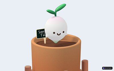 Super shy turnip 3d cute illustration plant spline ui