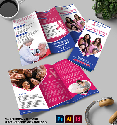 Breast Cancer Clinic Trifold Brochure advertisement booklet branding brochure catalogue design flyer graphic design illustration print ui