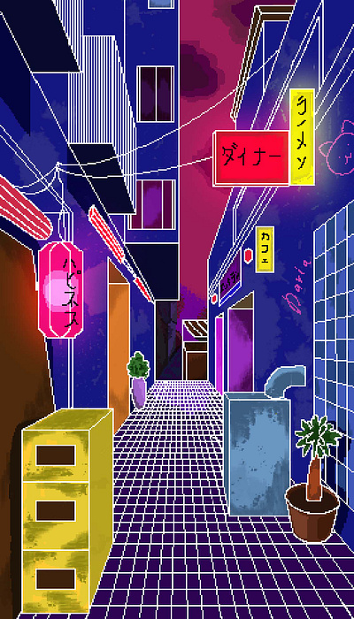 Pixel art asian market design graphic design illustration