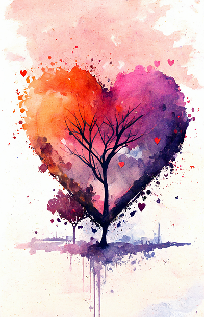 Watercolor Love abstract ai ai generative art colorful couple design fantasy hearts illustration love tree treeheart valentine watercolor