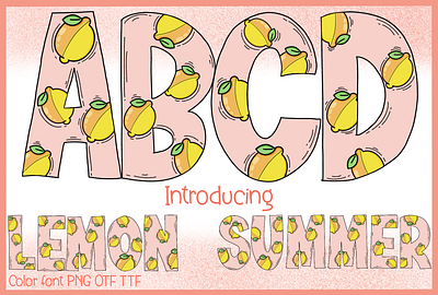 Lemon Summer a z and number branding colorful cute design display fonts graphic design illustration lemons summer logo