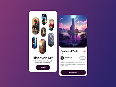 Art Marketplace - App Design app art art app art marketplace branding clean design figma design graphic design great illustration minimal mobile modern nft outstanding purple simple ui ui ux design