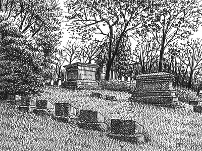 Cemetery Hillside art artist artwork drawing graveyard halloween hand drawn horror illustration ink landscape trees