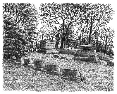 Cemetery Hillside art artist artwork drawing graveyard halloween hand drawn horror illustration ink landscape trees