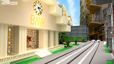 Bank robbery 3d bank building exterior games hall interior lasers lego megamod minecraft money roblox safe street tunnel ventilation voxel voxel graphics voxelart