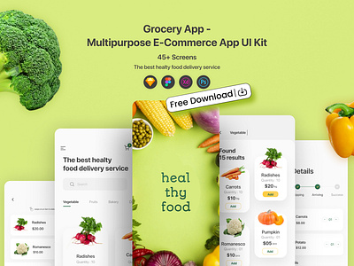 Grocery Delivery Full App Design - Free delivery delivery app e commerce e shop ecommerce fcommerce food free freebie grocery grocery app ios minimal online shopping