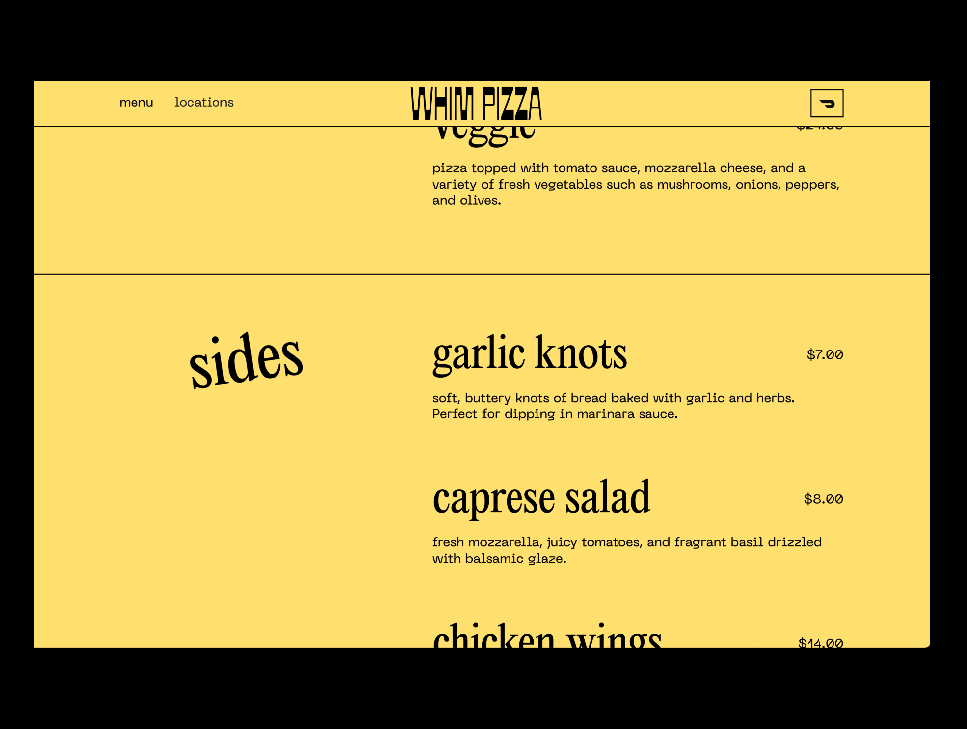 Whim Pizza - Menu menu restaurant