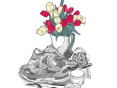 Still Life #3 drawing flowers illustration new balance sneakers still life