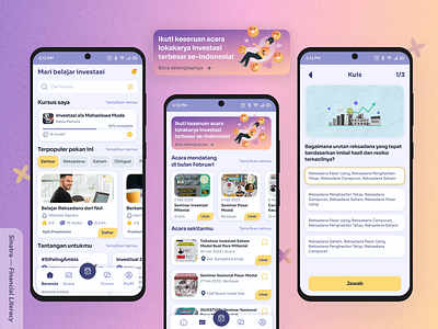 Financial Literacy App Design finance finance mobile app financial application financial literacy indonesia mobile apps invest literacy apps investor application mobile mobile application mobile apps purple mobile apps ui user interface design